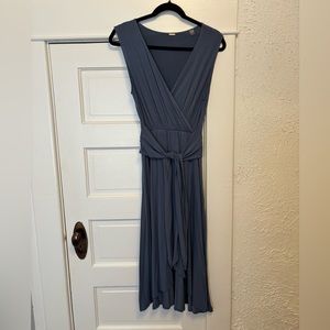 Navy V neck tie style dress.